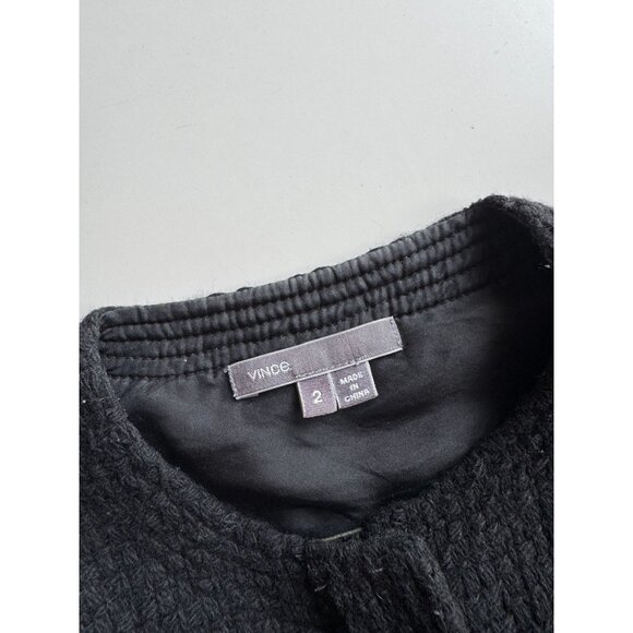 VINCE Black Wool Boucle Knit Lamb Leather Minimalist Collarless Jacket, Size 2 - Picture 11 of 14